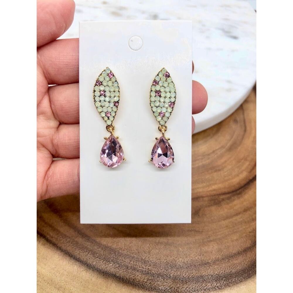 Pink Crystal Drop Earrings